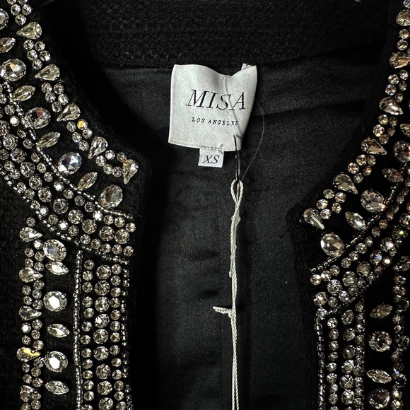 MISA Los Angeles Curtis Tweed Embellished Jacket in Black Size XS - Picture 8 of 13